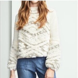 Anthropologie Amadi Calista Women's Cream Patterned fuzzy Sweater